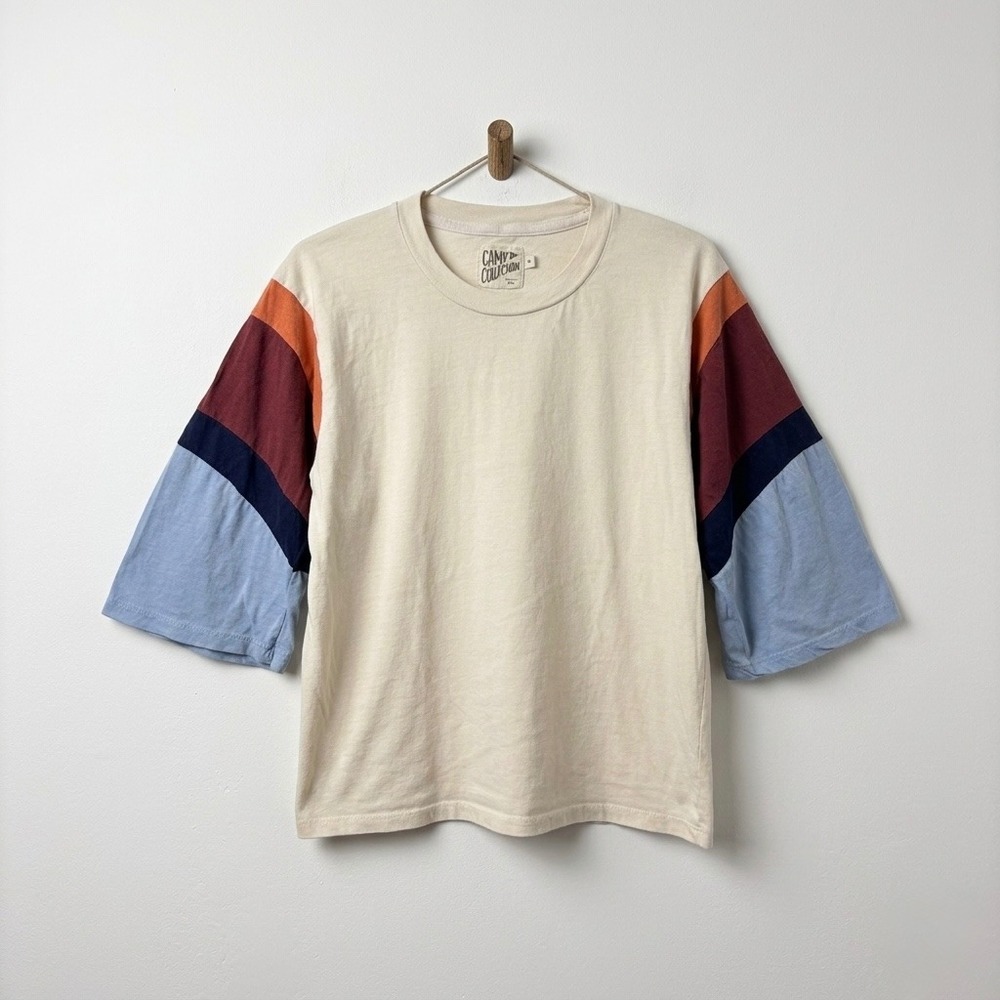 Camp Collection Retro Striped 3/4 Sleeve Tee Cream Colorblock Medium USA Made